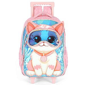 Mochila de Rodinhas Com Alça Luxcel Up4You Gatinha Salmão