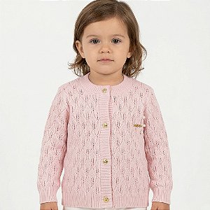 Casaco Folhas Tricô Kids Rosa Claro