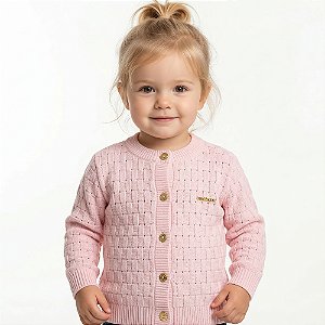 Casaco Transpassado Tricô Kids Rosa Claro