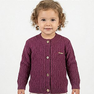 Casaco Losango e Trança Tricô Kids Vinho