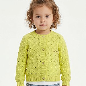 Casaco Trabalhado Abstrato Tricô Kids Limão Siciliano