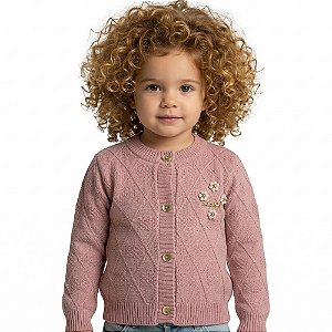 Casaco Losango Trabalhado Tricô Kids Rosa Antigo Rose