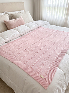 Manta de Trançada Tricô Kids Trabalhada Rosa Claro