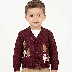 Casaco de Losangos Tricô Kids Bebê Bordo