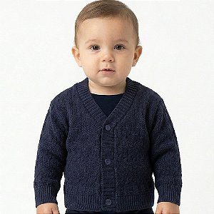 Casaco de Trabalhado Tricô Kids Tranças Azul Marinho