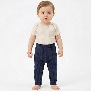 Calça Canelada Tricô Kids Bebê Azul Marinho