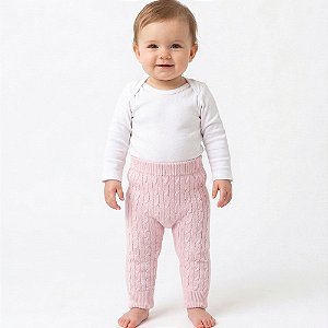 Calça Trançada Tricô Kids Bebê Rosa Claro