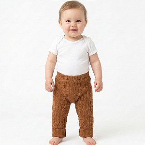 Calça Trançada Tricô Kids Bebê Caramelo Frontal