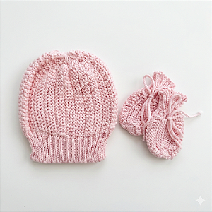Kit Touca e Luva Tricô Kids Rosa Claro