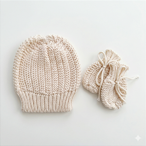 Kit Touca e Luva Tricô Kids Off White Pérola