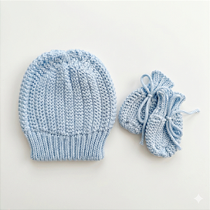 Kit Touca e Luva Tricô Kids Azul Claro