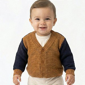 Casaco de Tricô Davi Tramas Doce de Leite e Azul Marinho