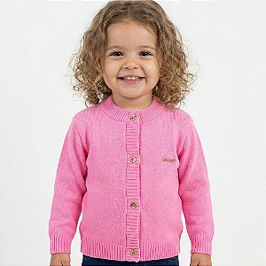 Casaco Liso Tricô Kids Menina Rosa Chiclete