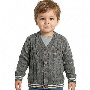 Casaco Trança e Canelado Tricô Kids Menino Cinza Escuro