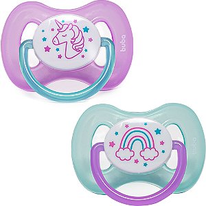 Kit 2 Chupetas Buba Comfort Tam 1 Noturna Unicórnio Lilás