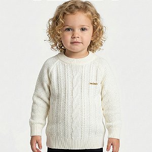 Blusa Trançada Tricô Kids Raglan Pérola