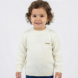 Blusa Lisa Tricô Kids Decote Redondo Off White Pérola