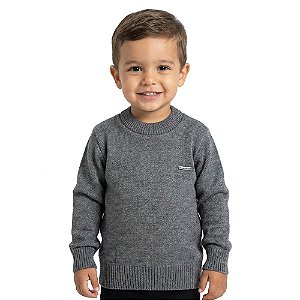 Blusa Listras Tricô Kids Decote Redondo Cinza Escuro