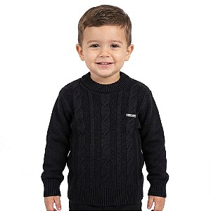 Blusa Trançada Tricô Kids Decote Redondo Preto