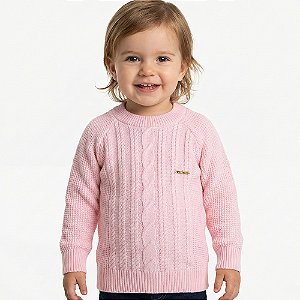 Blusa Trançada Tricô Kids Raglan Rosa Bebê