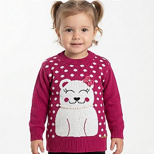 Blusa Ursinho Tricô Kids Divertida Pink