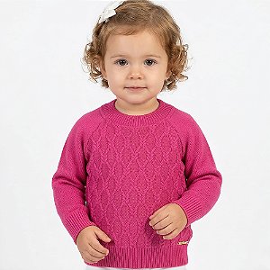 Blusa Losango Trançado Tricô Kids Raglan Rosa Forte