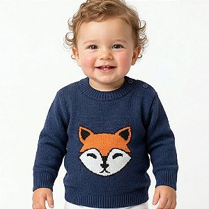 Blusa de Raposa Tricô Kids Azul Marinho