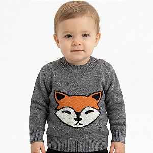 Blusa de Raposa Tricô Kids Cinza Escuro