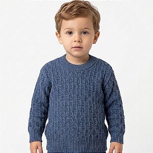 Blusa Trabalhada Tricô Kids Ombro Botão Azul Mescla