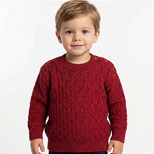 Blusa Trabalhada Tricô Kids Ombro Botão Vermelho