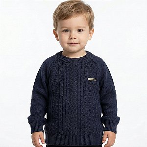 Blusa Trabalhada Tricô Kids Manga Raglan Azul Marinho