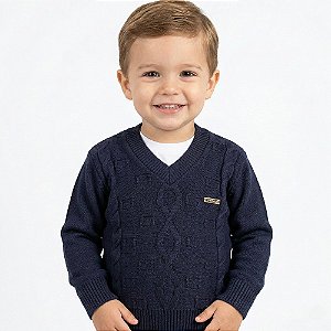 Blusa Quadriculada Tricô Kids Losangos Azul Marinho