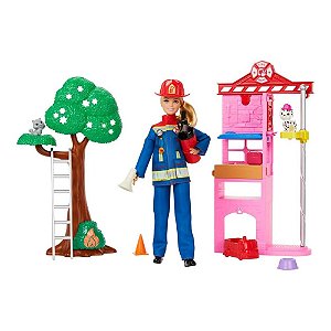 Boneca Barbie Mattel Profissões Playset Bombeira Colorido