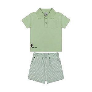 Conjunto Curto Tigor T Tigre Camiseta Polo e Bermuda Verde