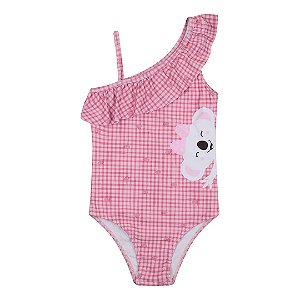 Maiô Lilica Ripilica Ombro Babado Xadrez Rosa