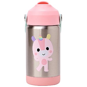 Copo Térmico Buba Parede Dupla Com Canudo Zoo Unicórnio Rosa