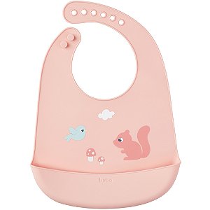 Babador Em Silicone Buba Pega Migalhas Cloudy Esquilo Rosa