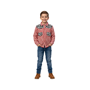 Camisa Junina Bambolê Popeline Xadrez Com Detalhe Vaquinha