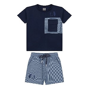 Conjunto Curto Tigor T Tigre Camiseta e Bermuda Piquet Azul