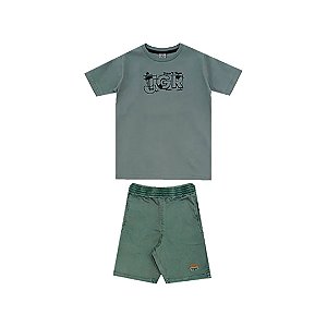 Conjunto Curto Tigor T Tigre Camiseta e Bermuda Sarja Verde
