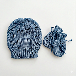 Kit Touca e Luva Tricô Kids Azul Jeans