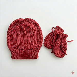 Kit Touca e Luva Tricô Kids Vermelho