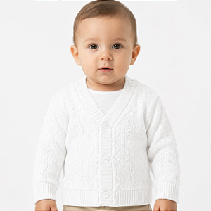 Casaco de Batizado Tricô Kids Tranças Branco