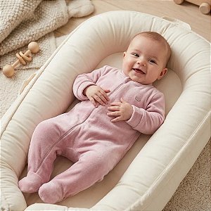 Macacão Longo Com Zíper Hug Fleece Luxo Rosa Magia