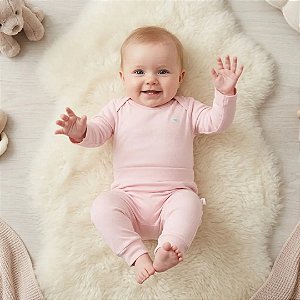 Conjunto de Body Hug Longo de Inverno Fleece Luxo Rosa Magia