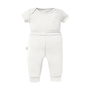 Conjunto de Body Hug Curto Calça Culote Liso Off White