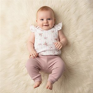 Conjunto de Body Hug Curto Babado Calça Quarto de Sofia Rosa