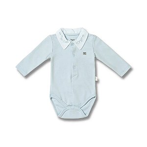 Body Longo Hug Com Gola Bordada Azul