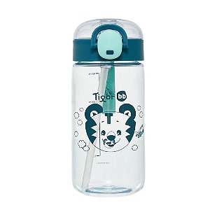 Garrafa Com Canudo Tigor T Tigre 460ML Happy Pilot Azul