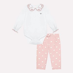 Conjunto Body e Calça Milon Flor Branco